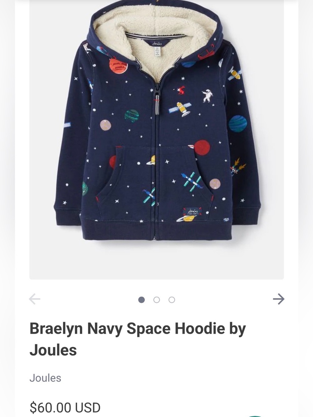Joules Navy Space-Print Sherpa Lined Zip Hoodie